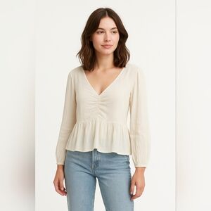 Anthropologie Forever That Girl Cream Peplum Long Sleeve Strappy Back Size 6